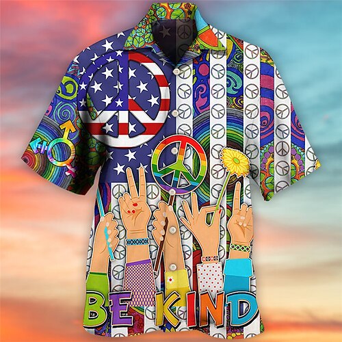 

Herren Hemd Hawaiihemd Sommerhemd Grafik-Drucke Hände Amerikanische Flagge Stolz Kubanisches Halsband Weiß Blau Purpur Outdoor Casual Kurzarm Bedruckt Bekleidung Sport Modisch Strassenmode Designer