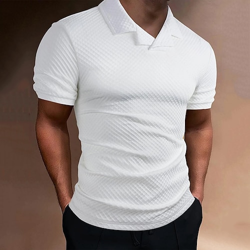 

Herre POLO T-skjorte Golf skjorte Avslappet Ferie cubansk krage Knaphul Kortermet Mote Grunnleggende Helfarge Klassisk Sommer Normal Svart Hvit POLO T-skjorte