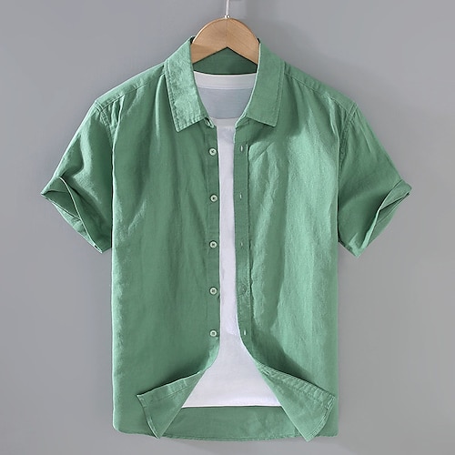 

Herre linned skjorte Button Up skjorte Sommer skjorte Casual skjorte Lyserød Himmelblå Grøn Kortærmet Vanlig Tab-krave Sommer Afslappet Daglig Tøj