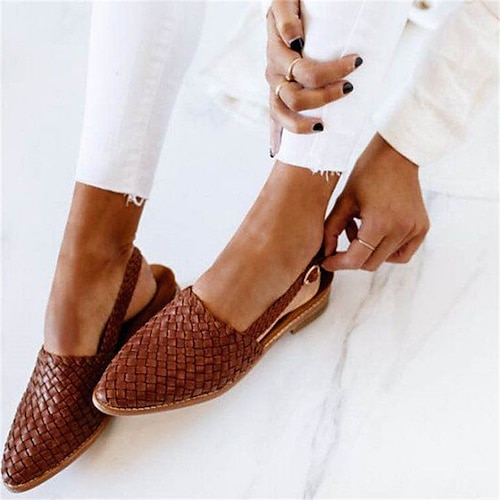 

Women's Sandals Slip-Ons Flat Sandals Comfort Shoes Plus Size Outdoor Daily Summer Flat Heel Pointed Toe Vintage Casual Faux Leather Solid Color Black White Almond