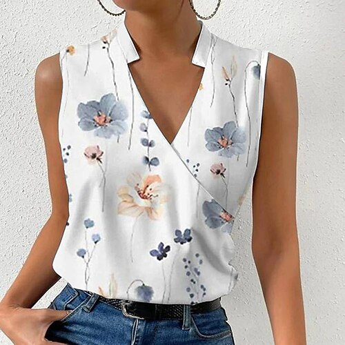 

Damen Tank Top Weiß Rote Grün Blumen Bedruckt Ärmellos Casual Festtage Basic V Ausschnitt Standard Blume S