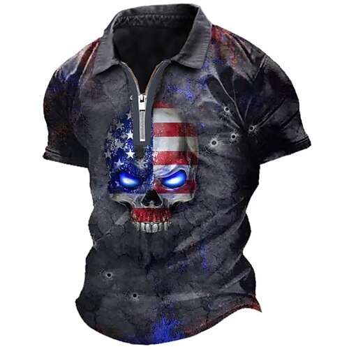 

Herre Zip Polo POLO Trøje Golftrøje Dødningehoveder Grafiske tryk Amerikansk flag Aftæpning Blå Grøn Grå udendørs Gade Kort Ærme Lynlås Trykt mønster Tøj Mode Designer Afslappet Åndbart