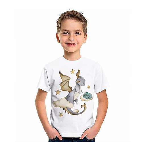 

Bambino Da ragazzo maglietta Tee Pop art Cartoni animati Drago Manica corta Girocollo Top bambini Esterno Stampa 3D Di tendenza Adorabile Giornaliero Estate Bianco 2-13 anni