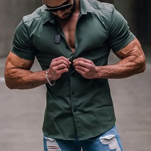 

Per uomo Camicia Camicia con bottoni Camicia estiva Maglietta informale Verde Manica corta Liscio Collo ripiegabile Giornaliero Da mare Abbigliamento Di tendenza Informale Comodo