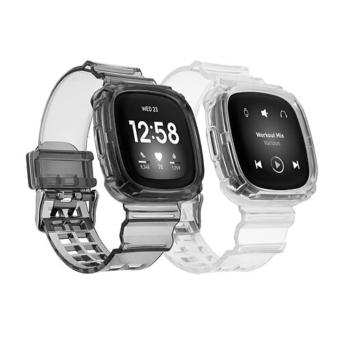 

2 paquetes Correa de Smartwatch Compatible con Fitbit Versa 3 Sense Silicona Reloj inteligente Correa Ajustable Transparente Mujeres Hombres Correa Deportiva Reemplazo Pulsera