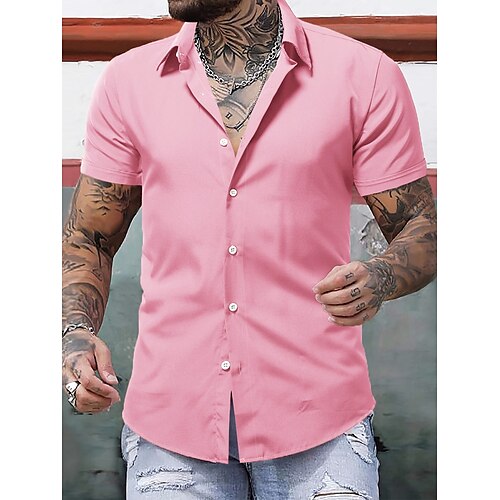 

Herre Skjorte Skjorte med knapper Sommerskjorte Uformell skjorte Svart Rosa Kortermet عادي Kneppet krage Daglig Feriereise Klær Mote Fritid Bekvem