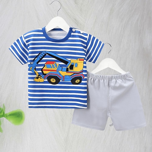 

2 deler Baby Gutt T-skjorter og shorts Antrekk Helfarge Dyr Tegneserie Kortermet Sett Skole Kul Daglig Sommer Vår 3-7 år Kort sett 33-reddik kanin Short Set 06-Long Ear Pet Kort sett 39-KATE