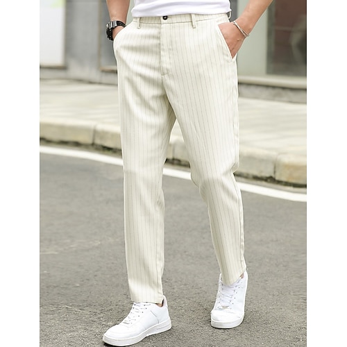 

Herre Dressbukser Bukser Chino bukser Lomme Stripe Komfort Pustende Virksomhet Daglig Fritid Beige