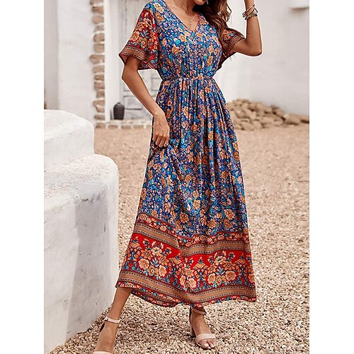 

Per donna Abito lungo Abito lungo Abito casual vestito a flori Abito boho Floreale Streetwear Informale Esterno Per eventi Da mare Stampa Manica corta A V Vestito Morbido Rosso Blu marino Blu reale