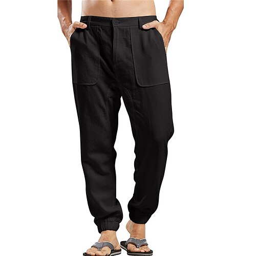 

Herre Jogger Linnedbukser Bukser Sommerbukser Strandbukser Frontlomme Vanlig Komfort Åndbart Afslappet Daglig Ferie hør / bomuldsblanding Mode Designer Sort Hvid