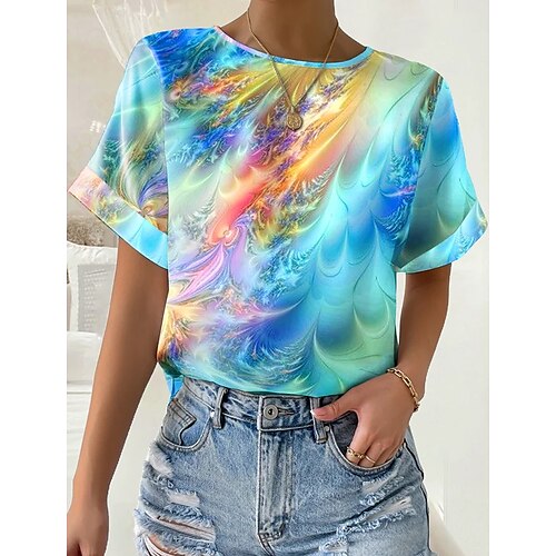 

T shirt Tee Femme Jaune Bleu Ciel Rose Graphic Imprimer Manche Courte du quotidien Fin de semaine basique Col Rond Normal Standard Peinture S