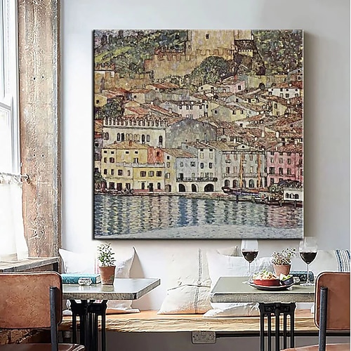 

Handmade Hand Painted Oil Painting Wall Art Abstract Klimt Little House Oil Paintings Home Decoration Decor Rolled Canvas No Frame Unstretched
