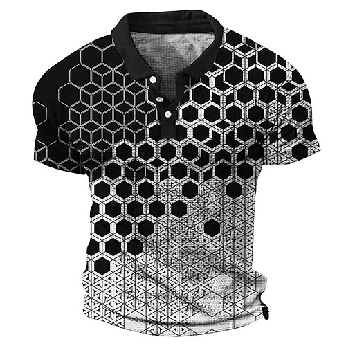 

Herre Vaffel poloshirt Button Up Poloer Revers polo POLO Trøje Golftrøje Grafiske tryk Geometri Aftæpning Sort Blå udendørs Gade Kortærmet Trykt mønster Tøj Mode Designer Afslappet Åndbart