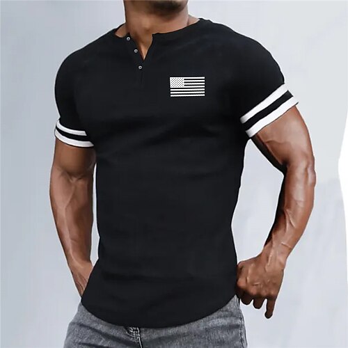 

Herre Henley-skjorte Grafisk Nationalflag Henley Tøj 3D-udskrivning udendørs Daglig Kortærmet Knap ned Trykt mønster Mode Designer Bekvem