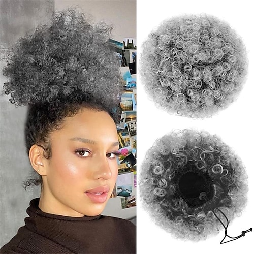 SAYFUT Short Afro KiSAYFUTy Curly Puff Ponytail Synthetic Hair Extensions  Fluffy Synthetic Drawstring Hair Bun Messy Updo Hairpiece for Women 1piece  - Walmart.com
