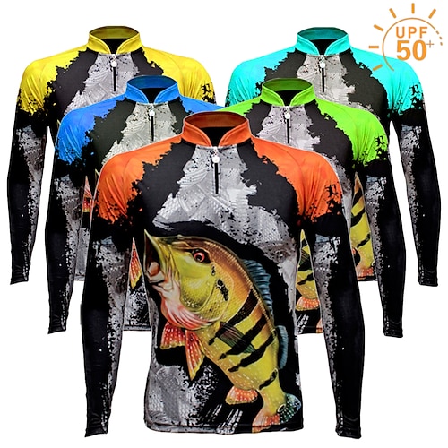 

Homens Camisa de pesca Exterior Manga Longa Proteção UV Respirável Leve Redutor de Suor Secagem Rápida Blusas Verão Primavera Ao ar livre Pesca Preto / Laranja Amarelo Vermelho