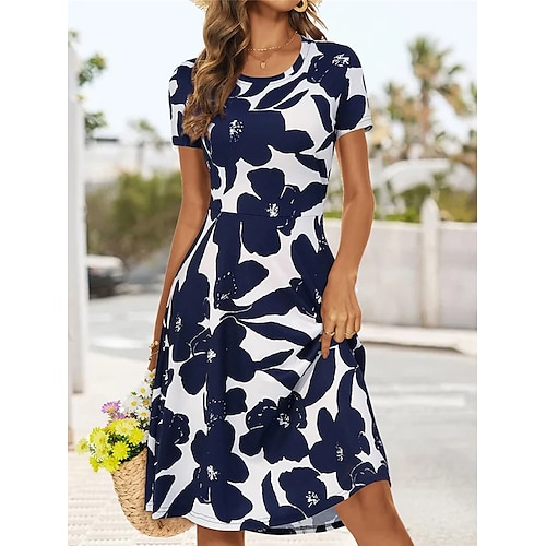 

Women's Casual Dress Summer Dress Print Dress Floral Print Crew Neck Mini Dress Active Fashion Outdoor Daily Short Sleeve Regular Fit Dark Blue Summer Spring S M L XL XXL