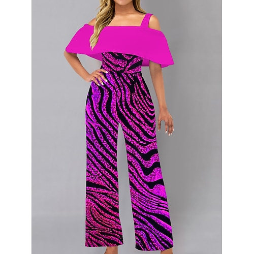 

Per donna Tuta Stampa Stampa Senza spalline Attivo Feste Serata A zampa Standard Con fibbia Freddezza Fucsia S M L Estate
