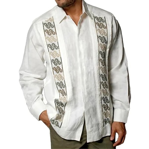 

Homens Camisa Social Estampas Abstratas Geometria Aberto para a Lateral Amarelo Azul Ao ar livre Rua Manga Longa Imprimir Roupa Moda Roupa de rua Designer Casual