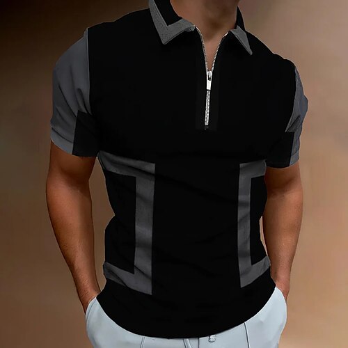 

Per uomo POLO Camicia da golf Golf Informale Per eventi Bavero Chiusura lampo quarto Manica corta Di tendenza Essenziale Color Block Chiusura lampo quarto Estate Standard Nero POLO