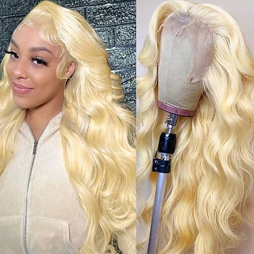 

613# body wave blonde front menneskehår parykker til kvinder honning blond 134 hd blonde frontal hår paryk 12-30 tommer