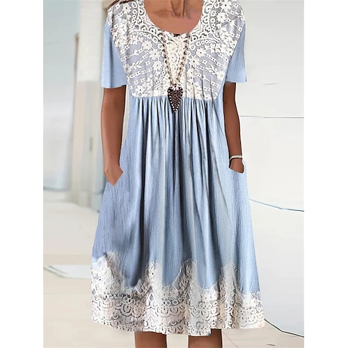 

Per donna Vestito casual Abito di pizzo Abito estivo Liscio Pizzo Collage Girocollo Vestito longuette Di tendenza Essenziale Esterno Giornaliero Manica corta Standard Blu Estate Primavera S M L XL XXL