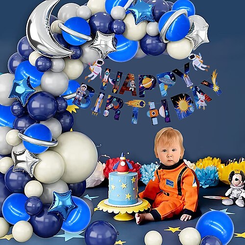 

128 pezzi - set di catene di palloncini di compleanno spaziali set di palloncini di film di alluminio luna set di compleanno per bambini