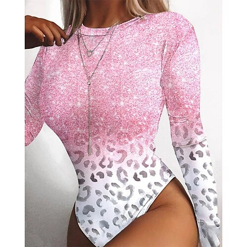 

Damen Bodysuit Bedruckt Farbblock Rundhalsausschnitt Strassenmode Brautkleider schlicht Täglich Ausgehen Regular Fit Langarm Schwarz Weiß Rosa S M L XL Sommer