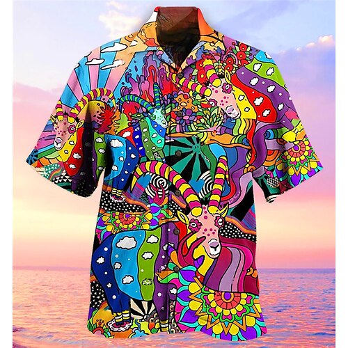 

Hombre Camisa camisa hawaiana Orangután Estampados Hippie Pulpo Collar Cubano Azul Piscina Morado Verde Trébol Exterior Casual Manga Corta Estampado Ropa Deportes Moda Ropa de calle Design
