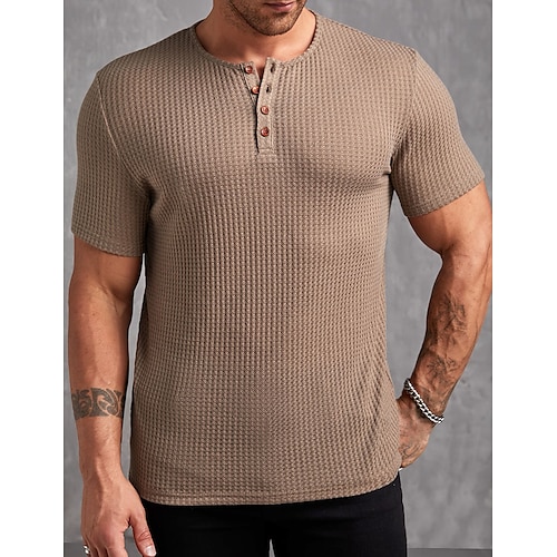 

Herre T-shirt Henley-skjorte Vaffelstrikket t-shirt til mænd med kvart knap Tee Top Vanlig Henley Gade Ferierejse Kortærmet Knap ned Tøj Designer Basale Moderne Moderne