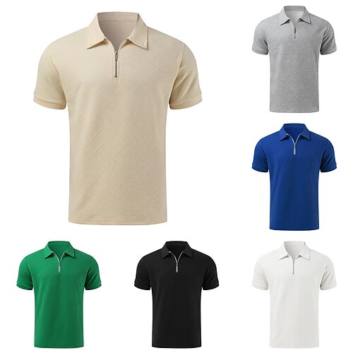 

Herre POLO T-skjorte strikket polo Avslappet Stevnemøte Knaphul Kort Erme Mote Rutete / stripete / Chevron Ensfarget / vanlig farge Jacquard geometriske Sommer Dry-Fit Svart Hvit Kongeblå Grønn