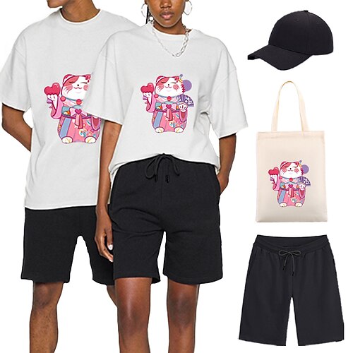 

Dyr Katt T-skjorte Shorts Baseballcapen Trykt mønster Graphic Veske Shorts T-Trøye Til Herre Dame Unisex Voksne Varmstempling 100% Polyester Fritid / hverdag