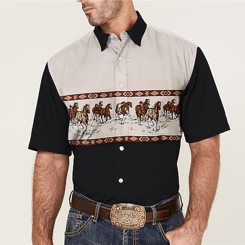 

Herren Hemd Westernhemd Pferd Grafik-Drucke Vintage Umlegekragen Gelb Grau Outdoor Strasse Kurze Ärmel Bedruckt Bekleidung Modisch Strassenmode Designer Brautkleider schlicht