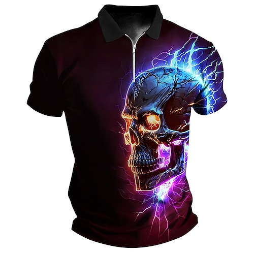

Herre Zip Polo Revers polo POLO Trøje Golftrøje Dødningehoveder Grafiske tryk Mørk Aftæpning Blå Lilla udendørs Gade Kort Ærme Lynlås Trykt mønster Tøj Mode Designer Afslappet Åndbart