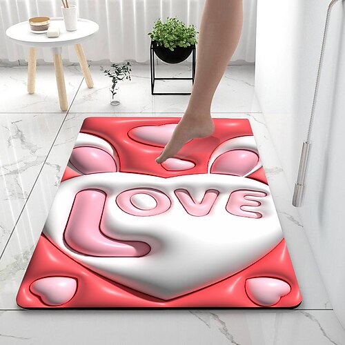 

Diatomeenerde Badematte 3D Liebe Valentinstag super saugfähige Badezimmer Teppich Türmatte neues Design