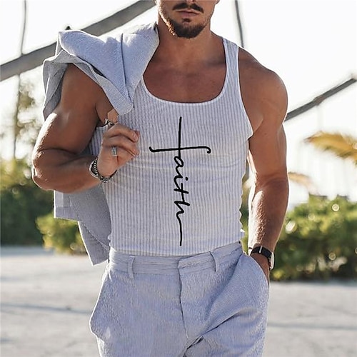 

Herre Tanktop Vest Top Ærmeløs T-shirt til mænd Grafisk Tro Rund hals Tøj 3D-udskrivning Daglig Sport Uden ærmer Trykt mønster Designer Muskel Wife Beater T-shirt