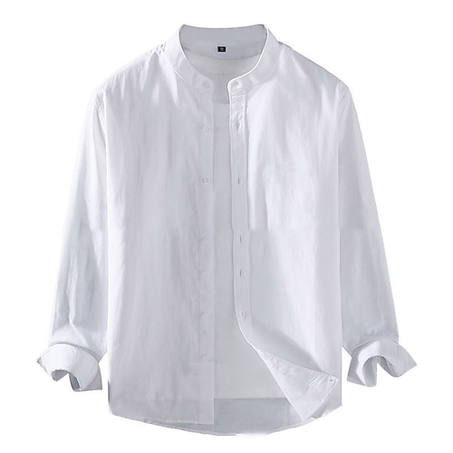 

Hombre camisa de lino Camisa de verano Camisa de playa Negro Blanco Rosa Manga Larga Plano Escote Chino Primavera verano Hawaiano Festivos Ropa Básico