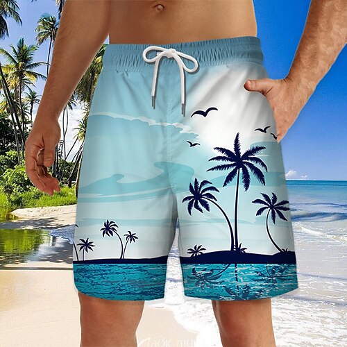 

Herre Surf shorts Badeshorts Snørelukning med mesh-for Elastisk Talje Kokos palme Grafiske tryk Hurtigtørrende Korte Afslappet Daglig Ferie Hawaiiansk Boheme Blå Lilla Mikroelastisk