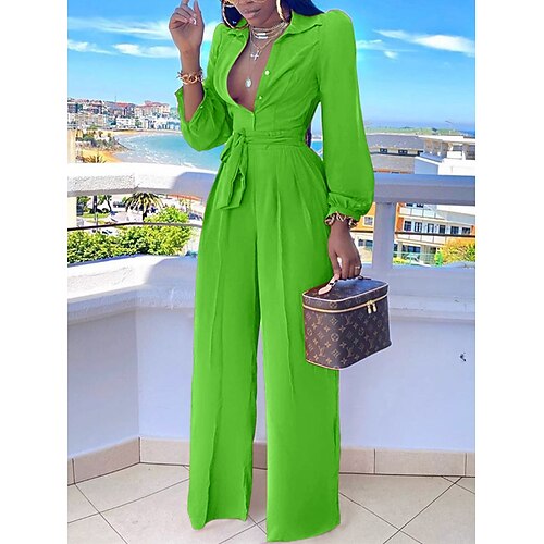 

Mujer Mono Botón Alta cintura Color sólido Cuello Camisero Negocios Oficina Trabajo Ajuste regular Manga Larga Negro Fucsia Naranja S M L Verano