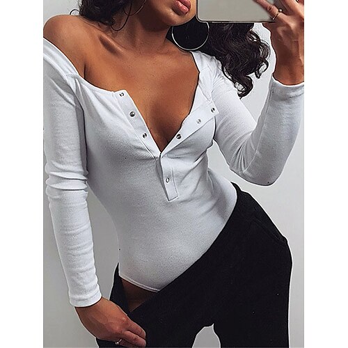 

Per donna Body Pulsante Tinta unica A V Streetwear Strada Giornaliero Taglia piccola Manica lunga Nero Bianco Arancione XS S M Estate