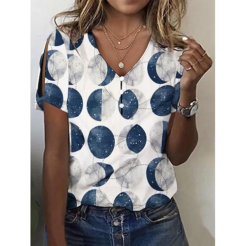 

Chemise Chemisier Femme Rose Claire Bleu Roi Bleu Pois Bouton Découpé Manche Courte Casual basique Col V Normal Standard S