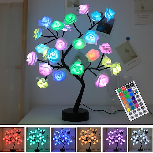 

rgb 24 led rose blomst træ lys usb bordlampe fairy ahorn blad nat lys hjemme fest jul bryllup soveværelse dekoration gave