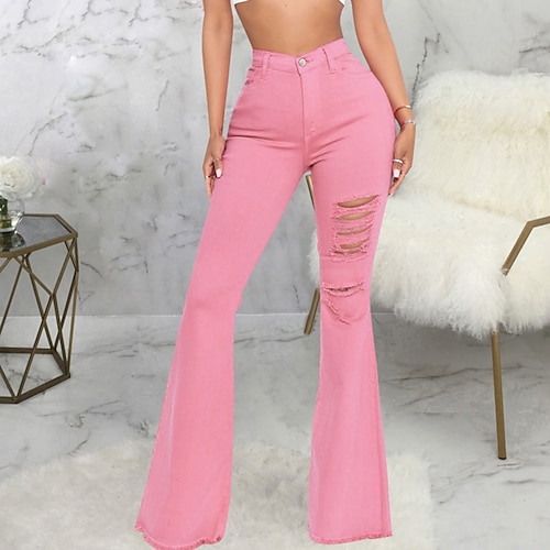 

Jeans évasés pour femmes taille haute pantalon en denim à bas de cloche des années 1970 disco y2k barbiecore pantalon déchiré décontracté quotidien