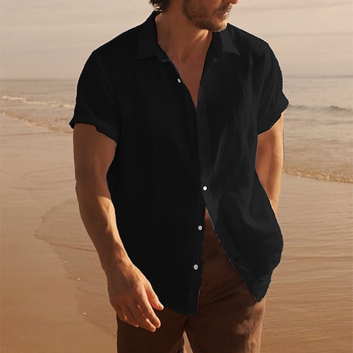 

Per uomo camicia di lino Camicia Camicia estiva Maglietta informale Camicia da spiaggia Nero Bianco Blu Manica corta Liscio Collo ripiegabile Estate Informale Giornaliero Abbigliamento