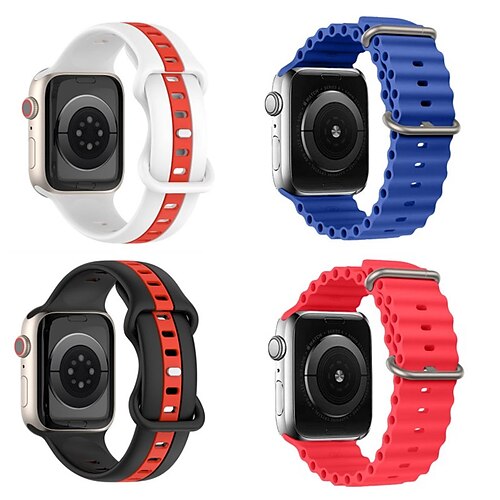 

4 pezzi Cinturino sportivo Banda oceanica Compatibile con Cinturino dell'Apple Watch 38mm 40mm 41mm 42mm 44mm 45mm 49mm Elastico Due toni Regolabili Nylon Silicone morbido Cinturino di ricambio per