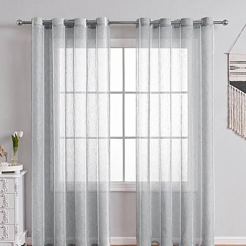 

Grey Sheer Curtain Panels Grommet/Eyelet Curtain Drapes For Living Room Bedroom, Farmhouse Curtain for Kitchen Balcony Door Window Treatments Room Darkening