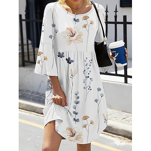 

Per donna Vestito casual Abito estivo Abito stampato Floreale Stampa Girocollo Mini abito Di tendenza Streetwear Esterno Giornaliero Manica a 3/4 Standard Bianco Estate Primavera S M L XL XXL