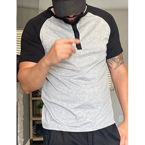 

Herre T-shirt Henley-skjorte Kontrastpanel baseball-t-shirt med halv knap Tee Top Farveblok Henley Gade Ferierejse Kortærmet Knap foran Tøj Designer Basale Moderne Moderne