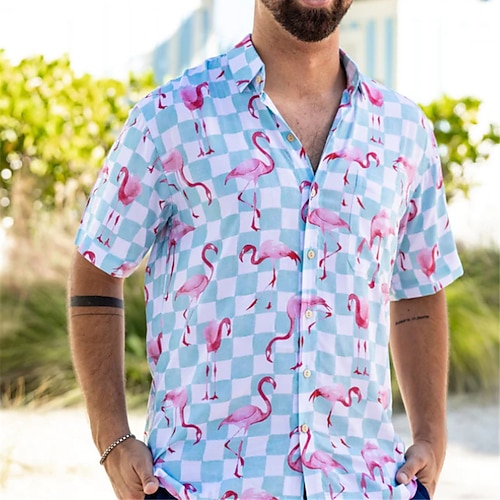 

Hombre camisa de lino Camisa camisa hawaiana Estampados Cuello Vuelto Azul Piscina Exterior Calle Mangas cortas Estampado Ropa Lino Deportes Moda Ropa de calle Design