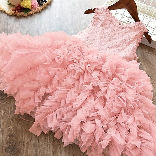 

Bambino Da ragazza Vestito Tinta unica Abito estivo Al ginocchio Vestito Scuola Girocollo Senza maniche Attivo Vestito 7-13 anni Estate Rosa chiaro Colore del loto Immagine bianca